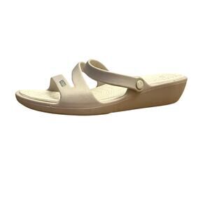 CROCS Patricia Low Wedge Slide Sandals Women’s Size 10 Beige Comfort Strappy